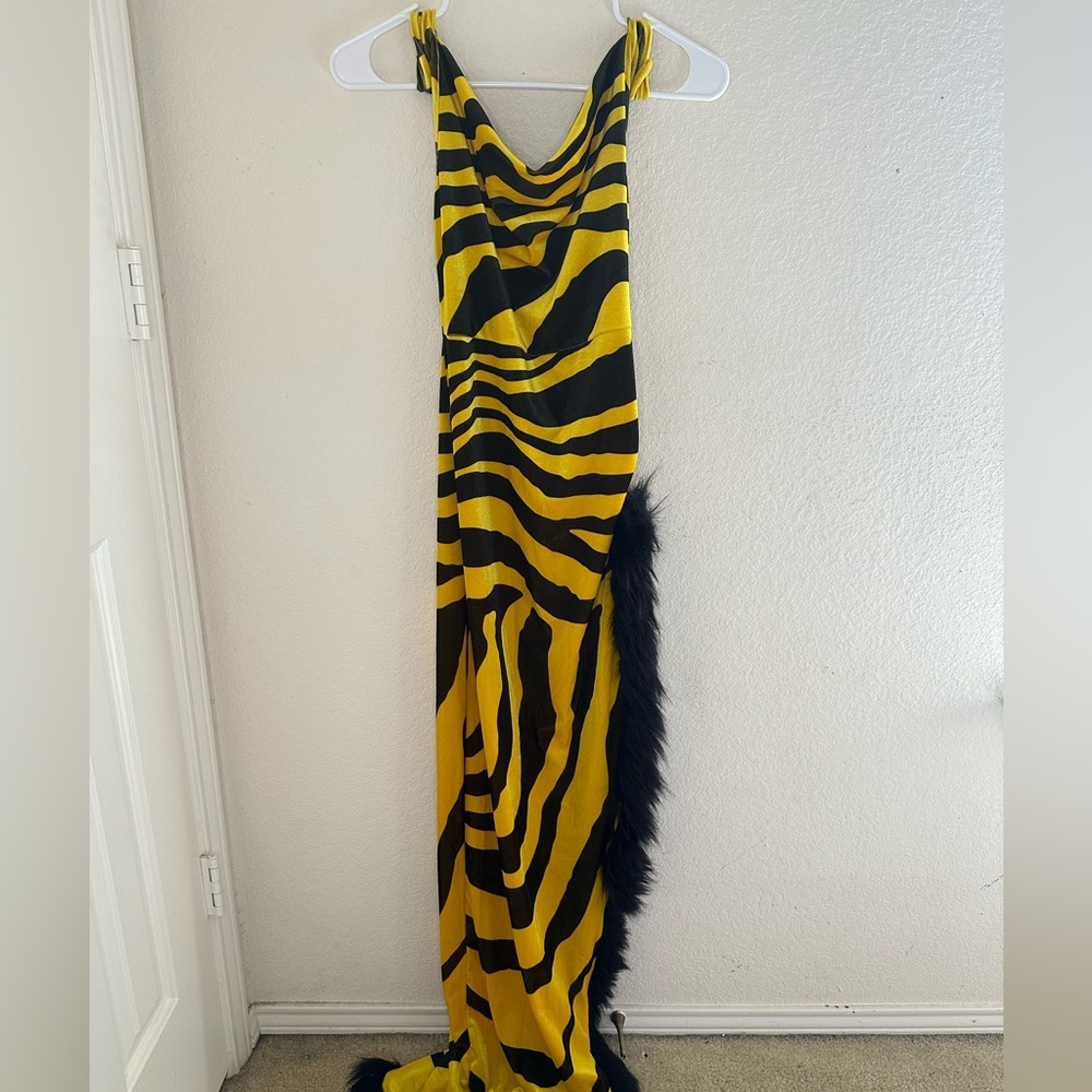Zebra Printed Fur Dress With Slit On The Side Size Small